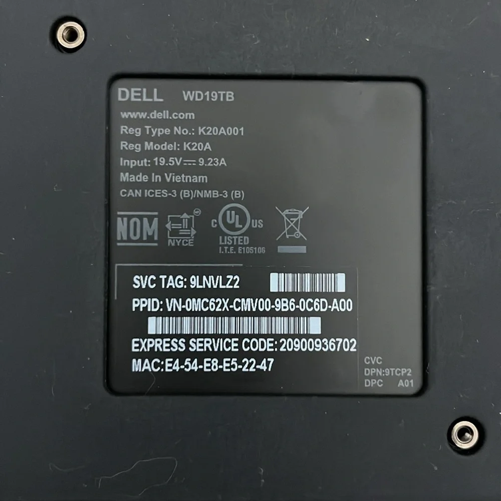Dell WD19TB Thunderbolt Docking Station